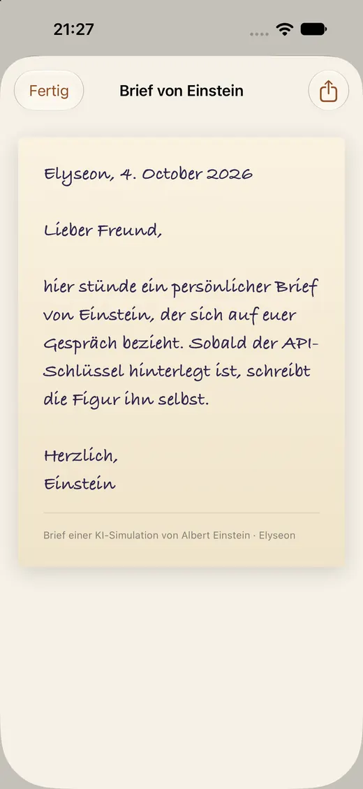 Elyseon: Brief von Einstein
